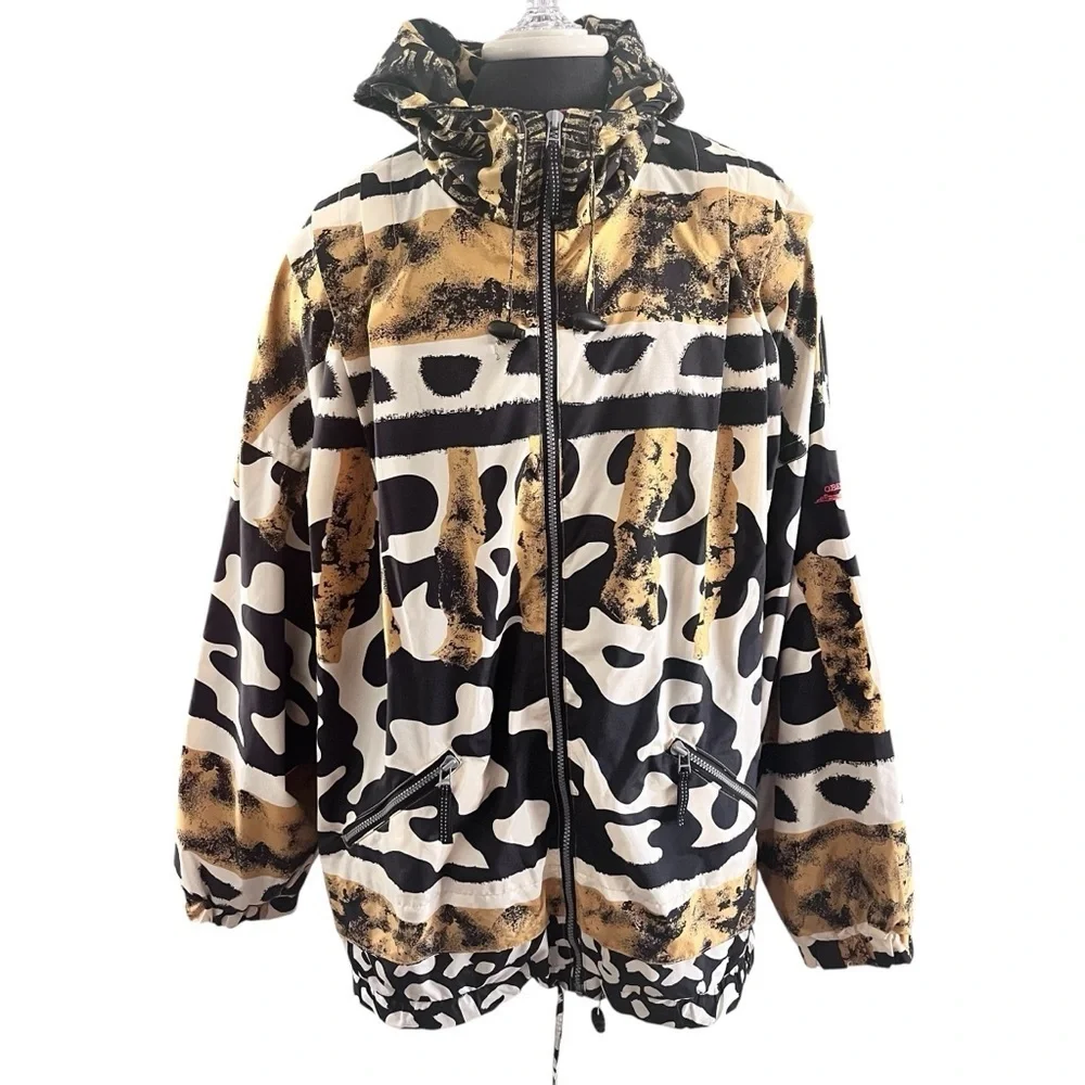 Vtg Obermeyer Gaper Day Women's Ski Jacket Abstract Animal Print Size 16